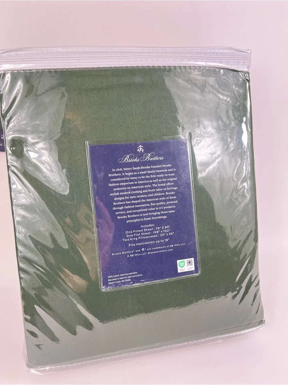 Brooks Brothers Egyptian Cotton King Sheet Set Forest Green 625 TC 4 Pc NEW
